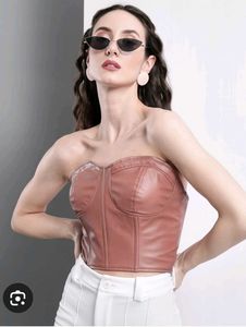 Brown Faux Leather Corset Top