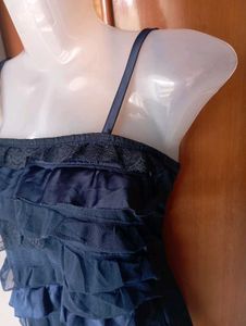 Navy Blue Ruffled Tank Top