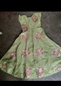 Beautiful Embroidered Green Ethnic Gown