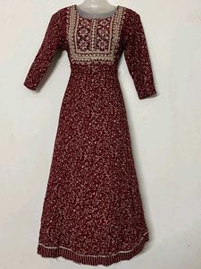 pure cotton long Maroon Printed Anarkali Kurta