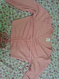 Pink Ruched Long Sleeve Crop Top