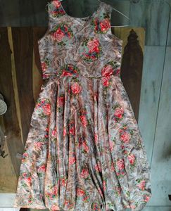 Floral Printed Gown With Brown Jacket