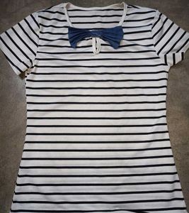 Striped T-Shirt with Denim Bow Detail