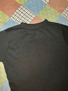 Solid Black Mock Neck T-Shirt