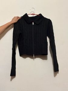Black double Zip-Up knit Jacket