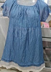 Blue Crinkled Short Sleeve Dress