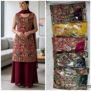 Elegant Embroidered Kurta  plazzo Set