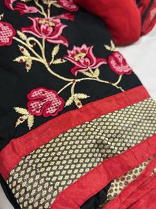 Elegant Black Kurta Set with Red Dupatta