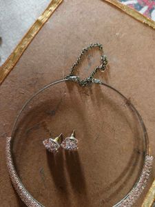 Elegant Cz Choker Necklace &amp; Earrings Set