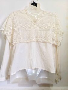 Women's Ivory Button-Front Blouse with Lace Cape