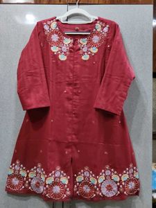 Maroon Embroidered Kurta