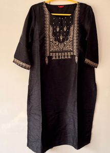 W Black Kurta with Intricate Embroidery
