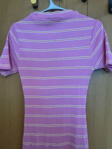 Pink Striped Ribbed Mini Dress