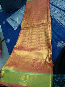 Elegant Green &amp; Orange Saree pure pattu