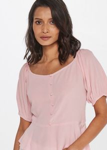 AND Round Neck Puff Sleeves Peplum Top