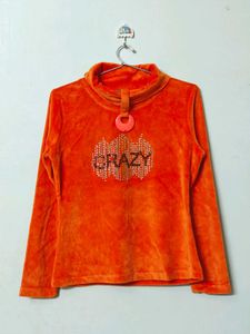 🆕 Orange Velour "Crazy" Rhinestone Top