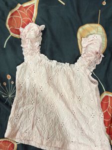 Chic Pink Eyelet Off-Shoulder Top
