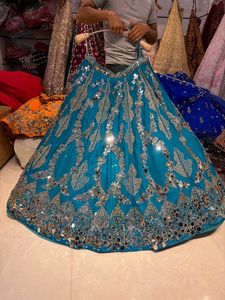 Stunning Teal Lehenga Choli with Mirror Work