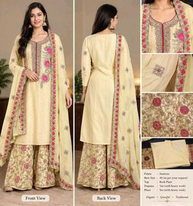 yellow Embroidered Kurta Palazzo Set