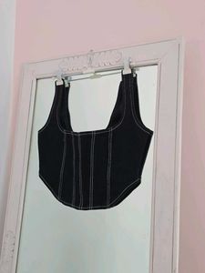 Freakins Black Corset Top with Contrast Stitching