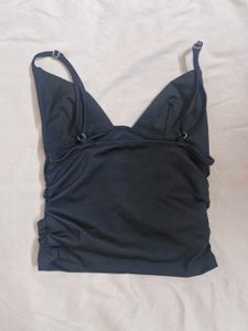 Black Ruched V-Neck Cami Top