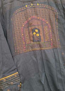 Elegant Dark Grey Kurta with Embellished Neckline