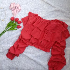 Chic Red Half Shoulder Top