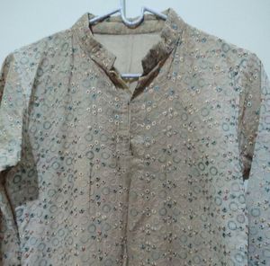 Hakoba embroidered work beige Kurta