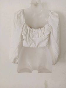White Square Neck Puff Sleeve Top