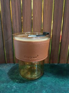 slub glass cup Tumbler with Leather Sleeve