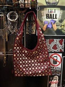 Studded Maroon Hobo Bag