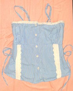 Blue Gingham Crop Top with Lace