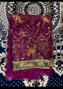 Exquisite Embroidered Purple Saree