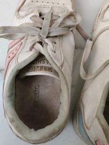 White Casual Sneakers with Pink Accents