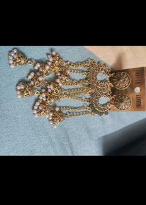 Antique Gold Dangle Earrings with Pearls