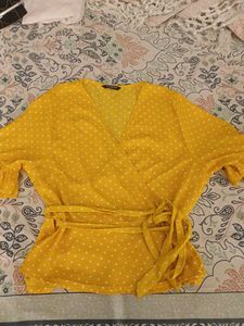 Yellow Polka Dot Wrap Top