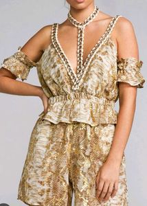 Stunning Gold Print Cold Shoulder romper