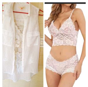 Beutiful Floral Bralette Panty With Overcoat