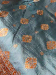 Beautiful Teal Saree with Gold Print