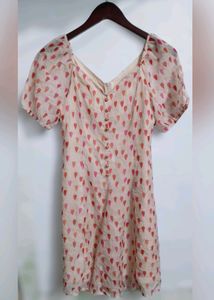 Sheer Pink & Orange Print Mini Dress