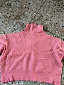 Pink Ribbed Quarter Zip Sweater