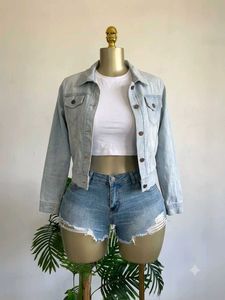 Light Washed Denim Cropped Jacket