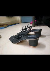 Strappy Black Tie-Up Block Heel Sandals