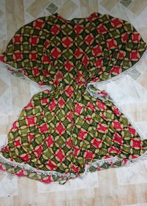 Bohemian Print Kaftan Dress with Lace Trim