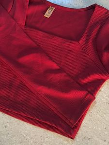Chic Red Square Neck Top &amp; White Skirt Set
