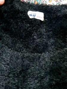 Fluffy Black Knit with White Hem