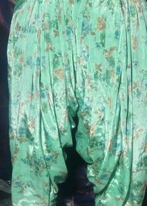 Women's Mint Green Floral Printed Satin Patiala Sa
