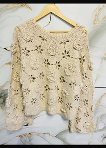 Cream Crochet Floral Sweater