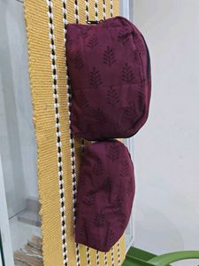 Set of 2 Burgundy Leaf Print Pouches