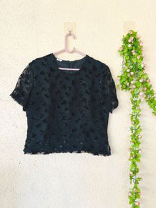 Elegant Black Sheer Beaded Top